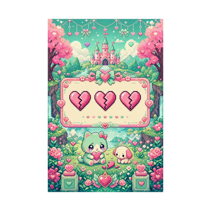 Cute Game Over Screen With Hearts - Kawaii Gaming Art Print (Matte Poster) - Moikas