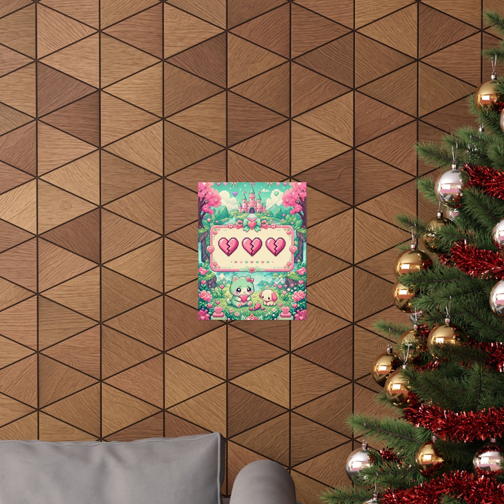 Cute Game Over Screen With Hearts - Kawaii Gaming Art Print (Matte Poster) - Moikas