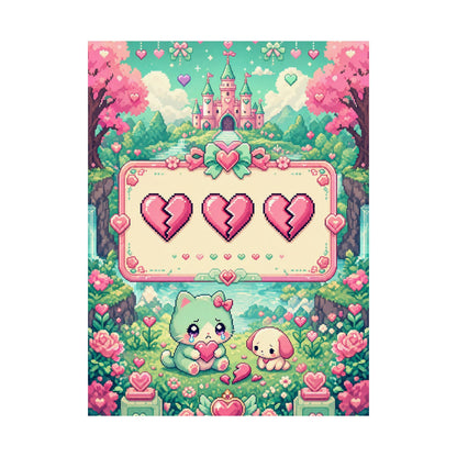 Cute Game Over Screen With Hearts - Kawaii Gaming Art Print (Matte Poster) - Moikas