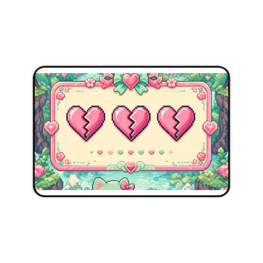Cute Game Over Screen With Hearts - Kawaii Gaming Gaming Desk Mat - Moikas