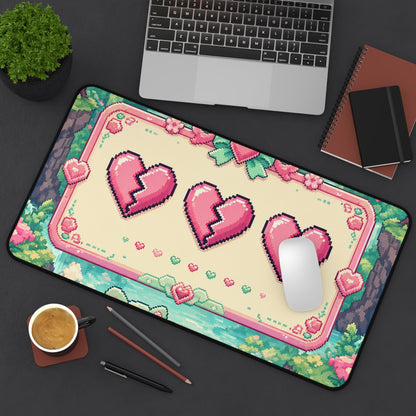 Cute Game Over Screen With Hearts - Kawaii Gaming Gaming Desk Mat - Moikas