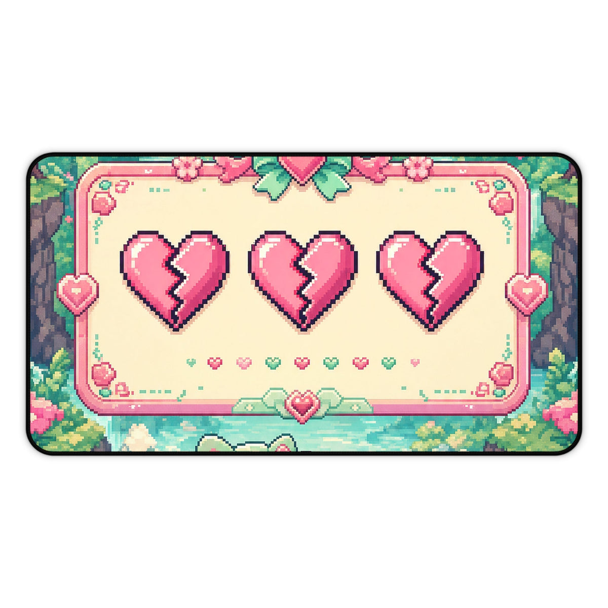 Cute Game Over Screen With Hearts - Kawaii Gaming Gaming Desk Mat - Moikas