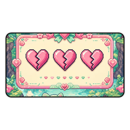 Cute Game Over Screen With Hearts - Kawaii Gaming Gaming Desk Mat - Moikas