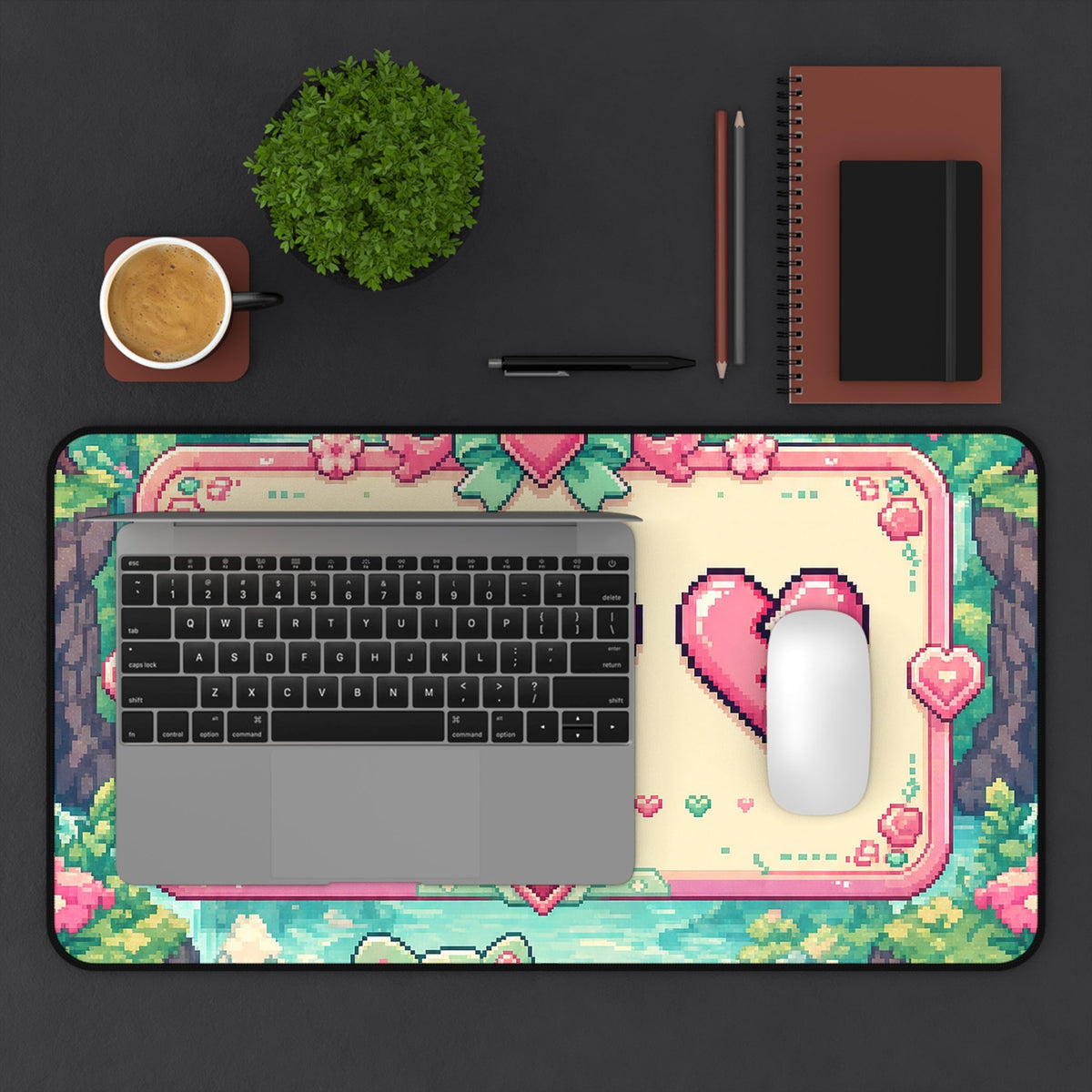 Cute Game Over Screen With Hearts - Kawaii Gaming Gaming Desk Mat - Moikas