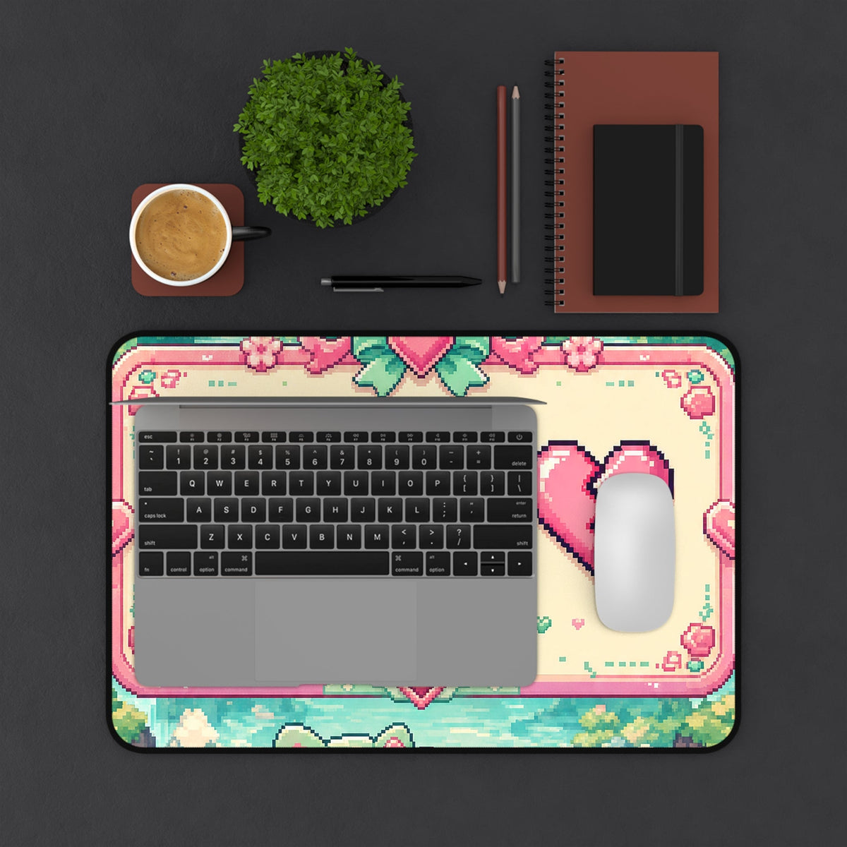 Cute Game Over Screen With Hearts - Kawaii Gaming Gaming Desk Mat - Moikas