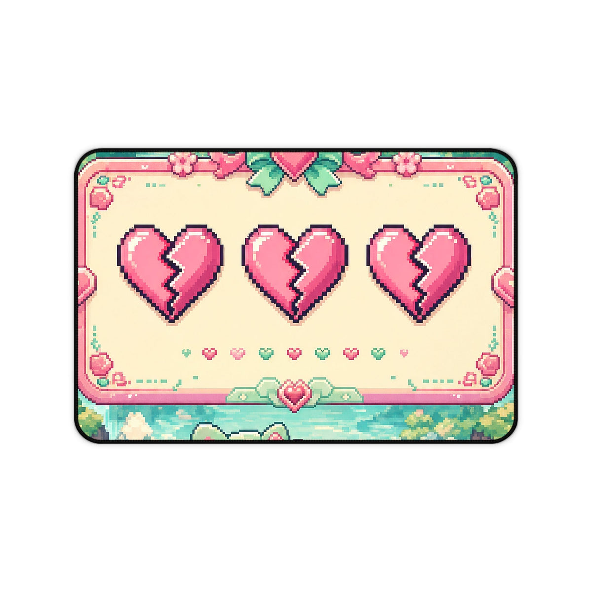 Cute Game Over Screen With Hearts - Kawaii Gaming Gaming Desk Mat - Moikas