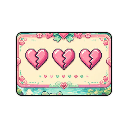 Cute Game Over Screen With Hearts - Kawaii Gaming Gaming Desk Mat - Moikas