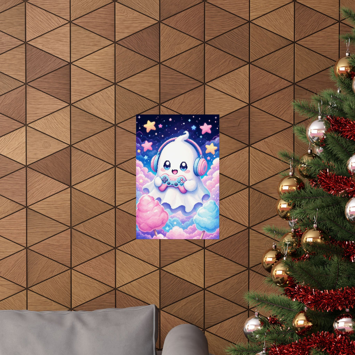 Cute Gaming Ghost With Controller - Kawaii Gaming Art Print (Matte Poster) - Moikas