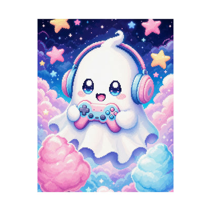 Cute Gaming Ghost With Controller - Kawaii Gaming Art Print (Matte Poster) - Moikas