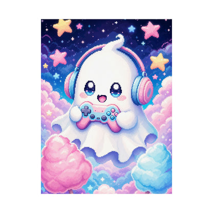 Cute Gaming Ghost With Controller - Kawaii Gaming Art Print (Matte Poster) - Moikas