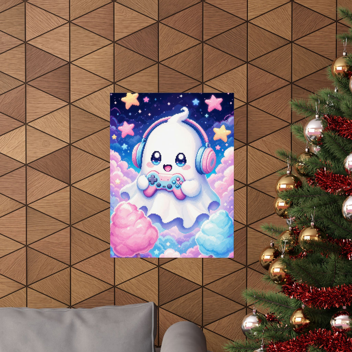 Cute Gaming Ghost With Controller - Kawaii Gaming Art Print (Matte Poster) - Moikas