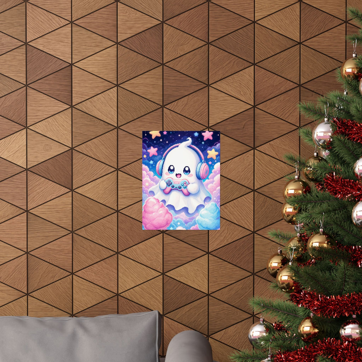Cute Gaming Ghost With Controller - Kawaii Gaming Art Print (Matte Poster) - Moikas