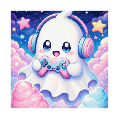 Cute Gaming Ghost With Controller - Kawaii Gaming Art Print (Matte Poster) - Moikas