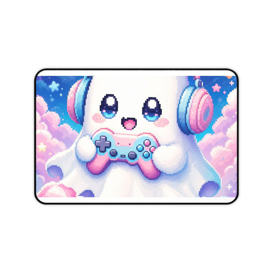 Cute Gaming Ghost With Controller - Kawaii Gaming Gaming Desk Mat - Moikas