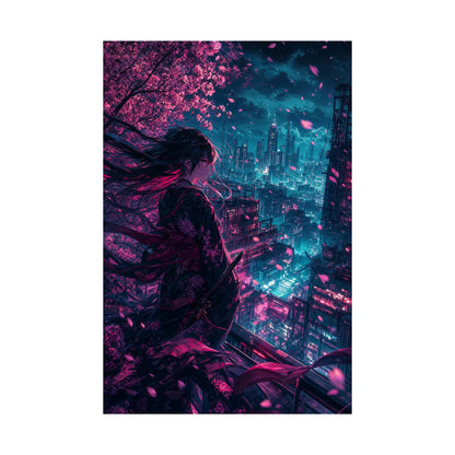 Cyberpunk City Street At Night - Anime Manga Art Print (Matte Poster) - Moikas