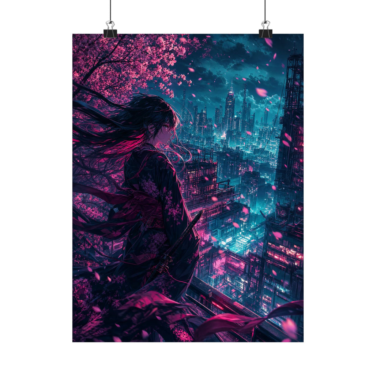 Cyberpunk City Street At Night - Anime Manga Art Print (Matte Poster) - Moikas