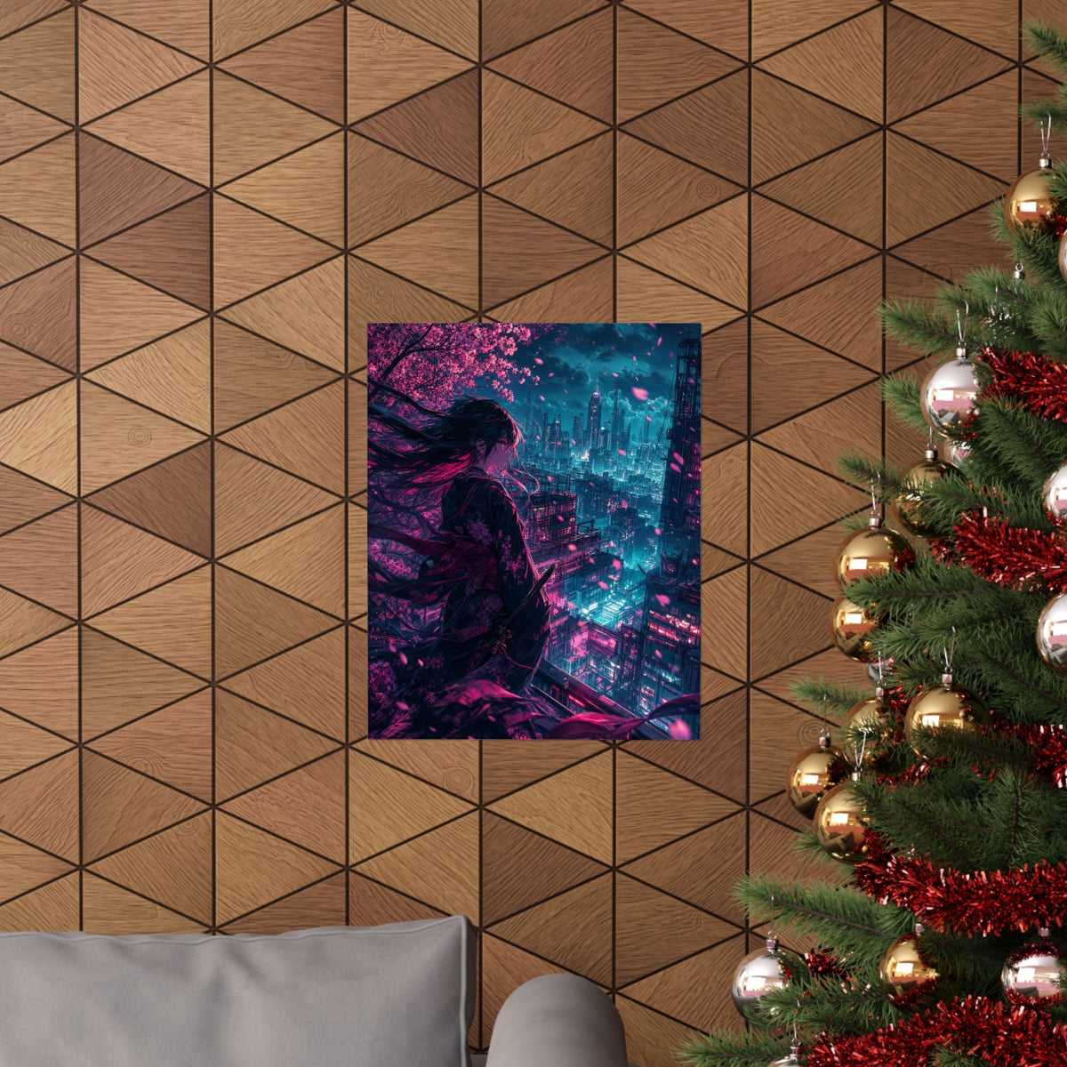 Cyberpunk City Street At Night - Anime Manga Art Print (Matte Poster) - Moikas