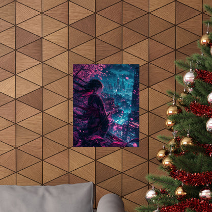 Cyberpunk City Street At Night - Anime Manga Art Print (Matte Poster) - Moikas