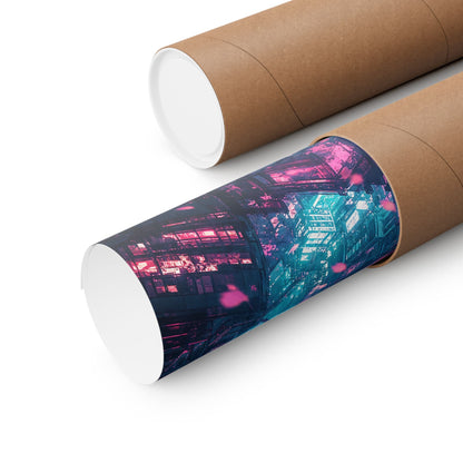 Cyberpunk City Street At Night - Anime Manga Art Print (Matte Poster) - Moikas
