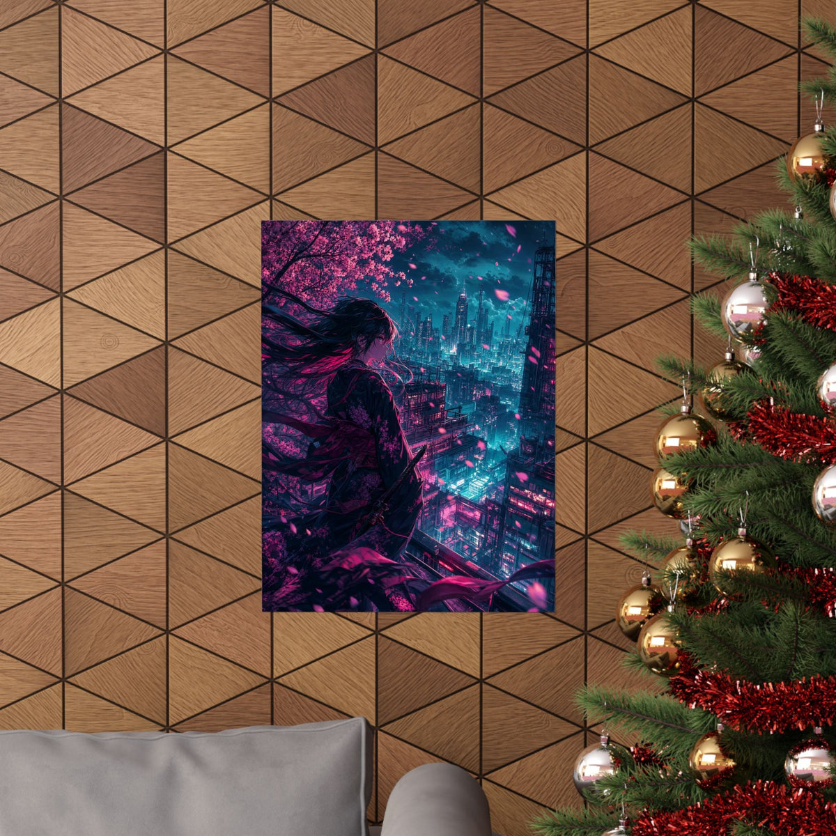 Cyberpunk City Street At Night - Anime Manga Art Print (Matte Poster) - Moikas