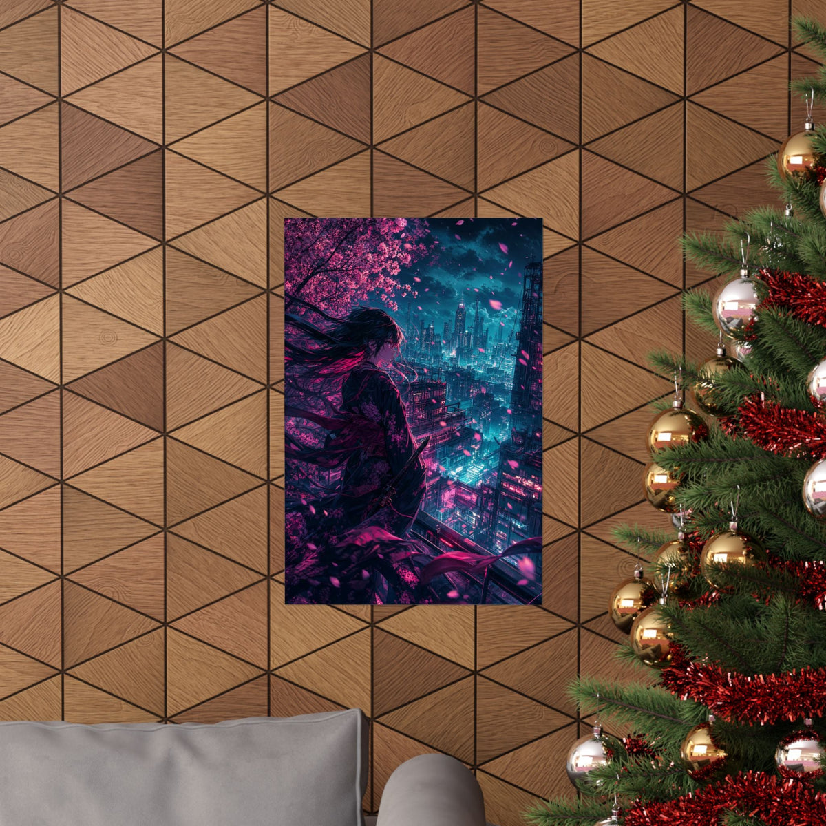 Cyberpunk City Street At Night - Anime Manga Art Print (Matte Poster) - Moikas
