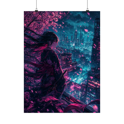 Cyberpunk City Street At Night - Anime Manga Art Print (Matte Poster) - Moikas