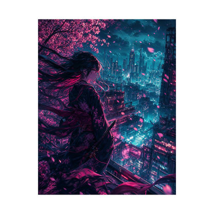 Cyberpunk City Street At Night - Anime Manga Art Print (Matte Poster) - Moikas