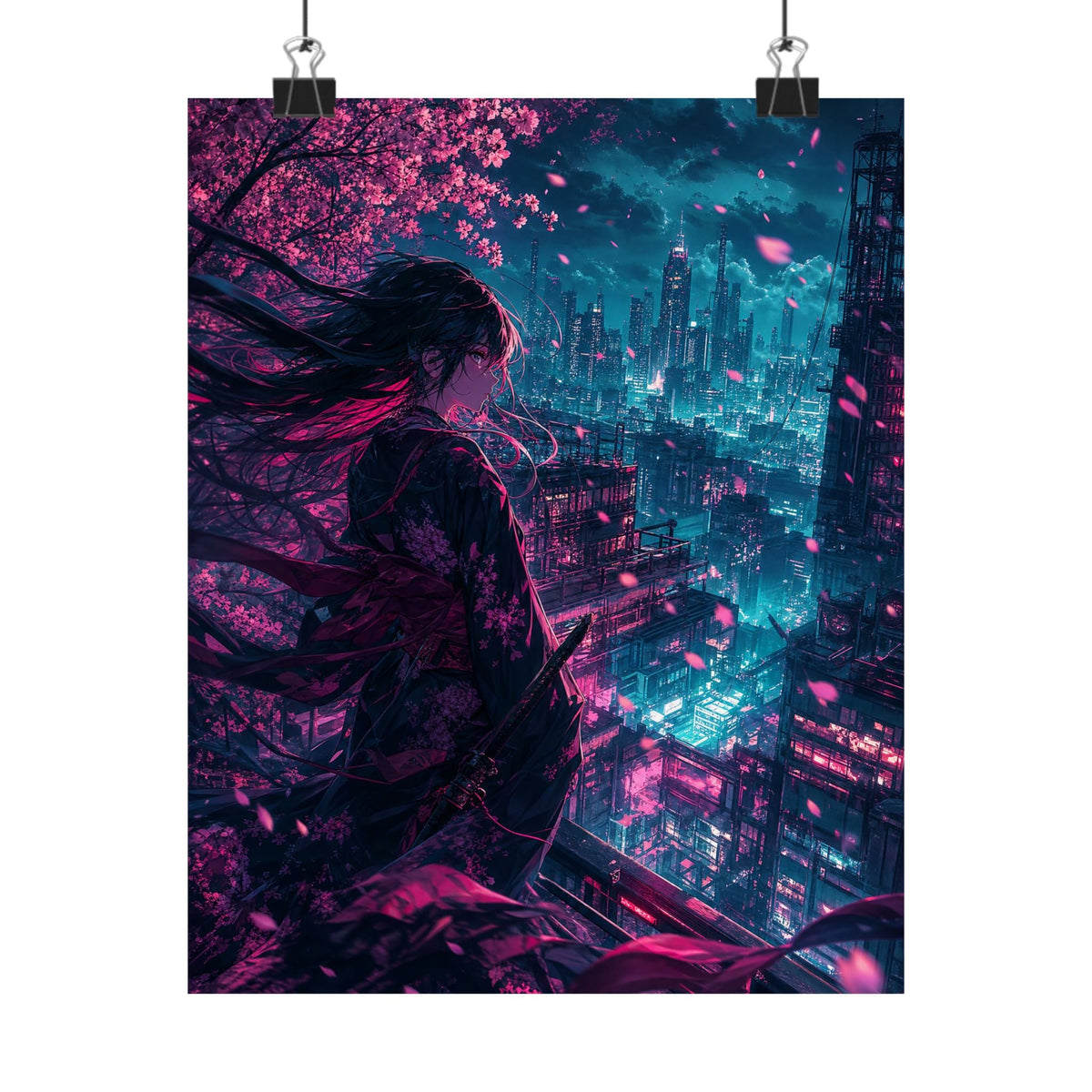 Cyberpunk City Street At Night - Anime Manga Art Print (Matte Poster) - Moikas