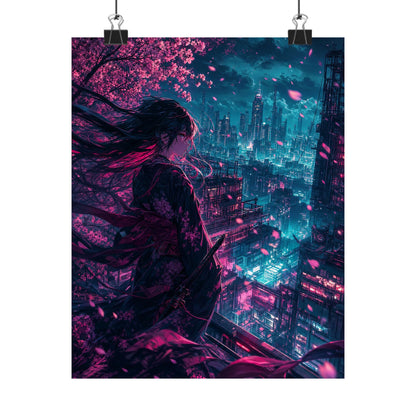 Cyberpunk City Street At Night - Anime Manga Art Print (Matte Poster) - Moikas