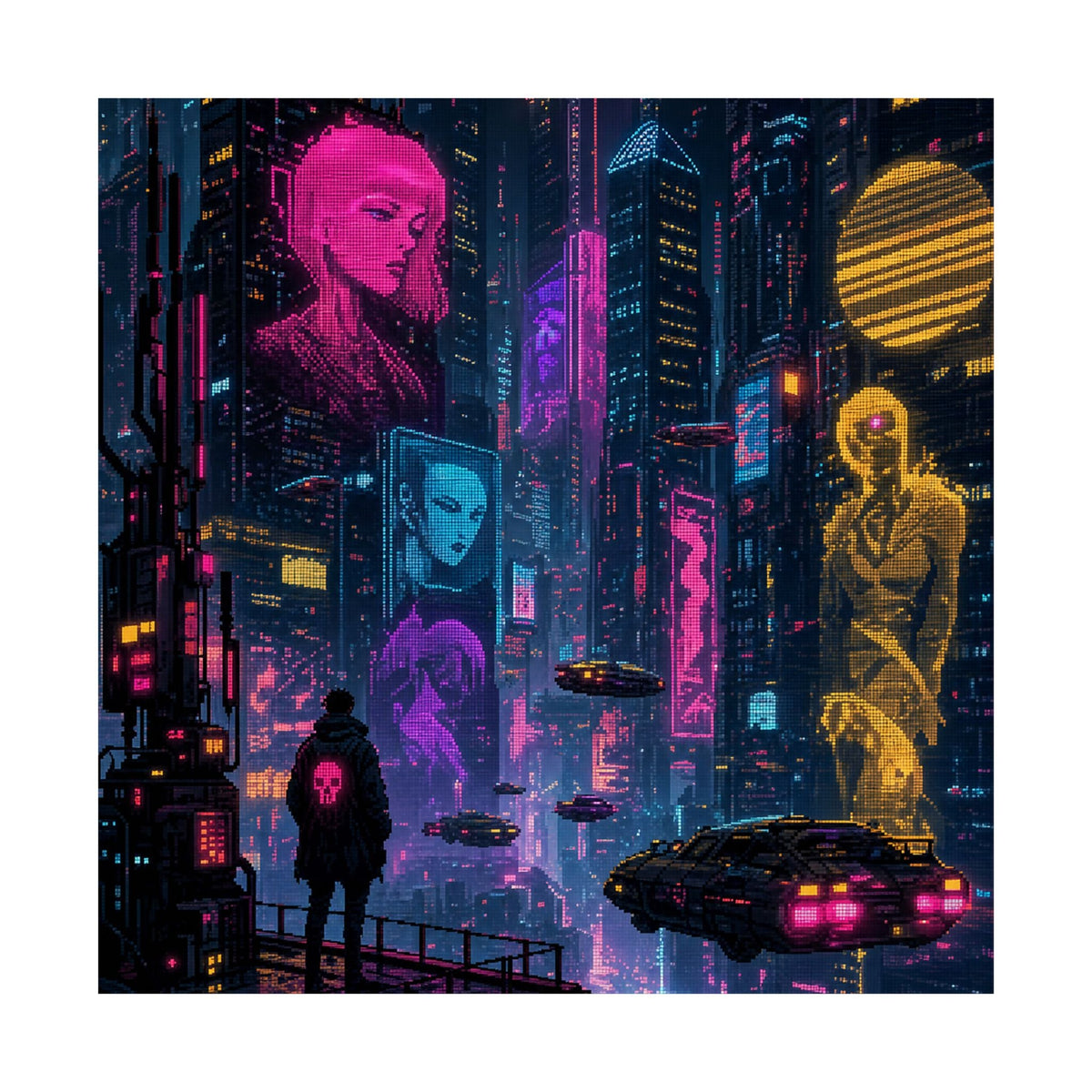 Cyberpunk City With Holographic Ads - Gaming Culture Art Print (Matte Poster) - Moikas
