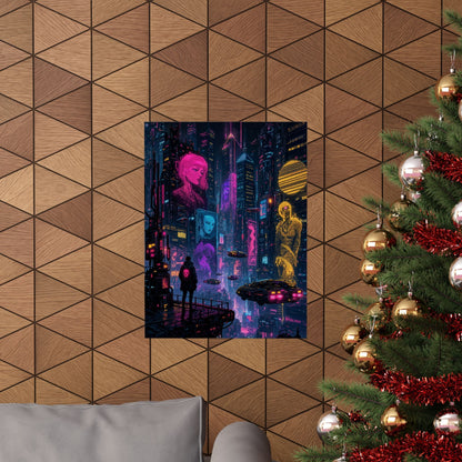 Cyberpunk City With Holographic Ads - Gaming Culture Art Print (Matte Poster) - Moikas