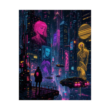 Cyberpunk City With Holographic Ads - Gaming Culture Art Print (Matte Poster) - Moikas