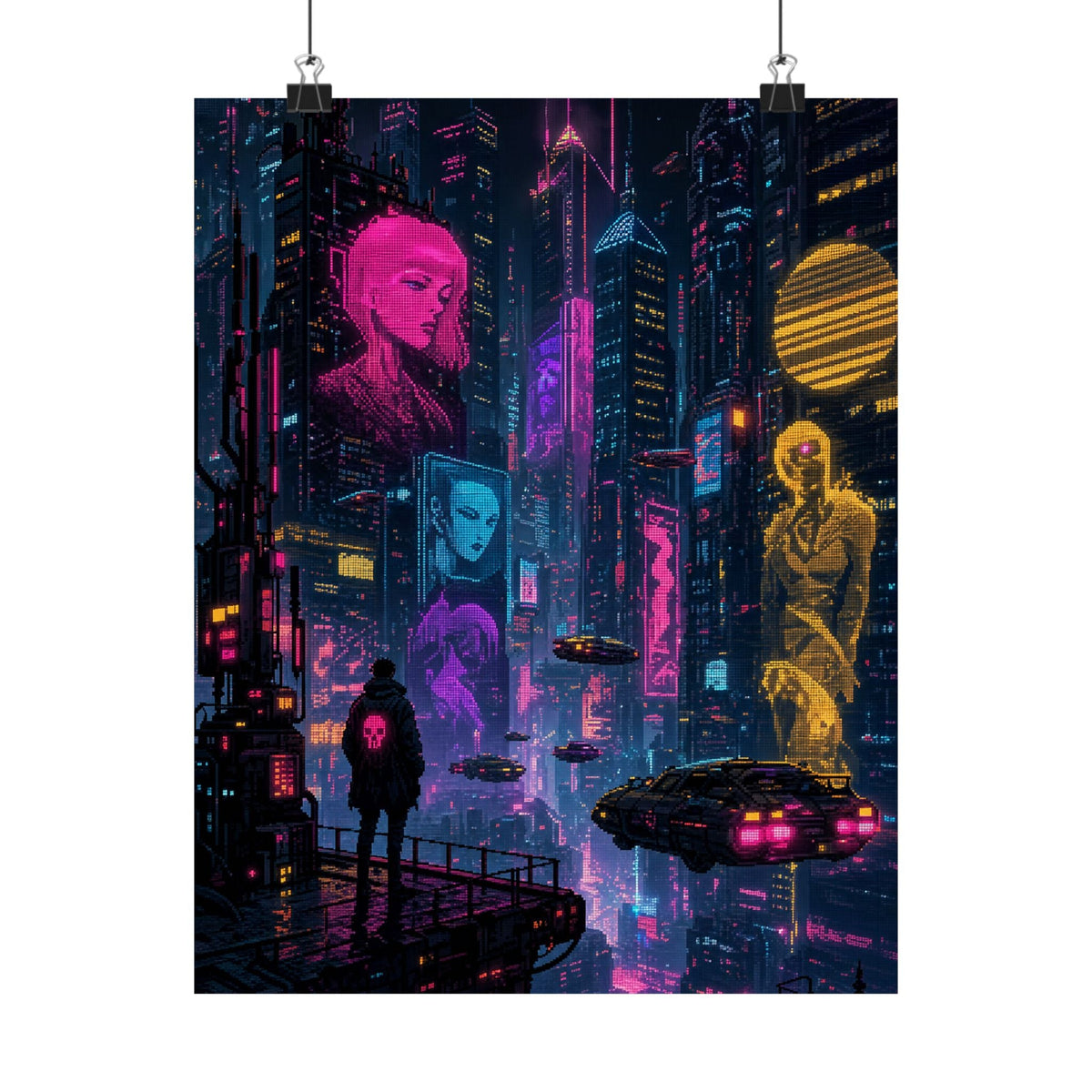 Cyberpunk City With Holographic Ads - Gaming Culture Art Print (Matte Poster) - Moikas