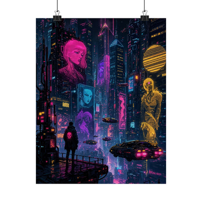 Cyberpunk City With Holographic Ads - Gaming Culture Art Print (Matte Poster) - Moikas