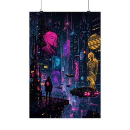 Cyberpunk City With Holographic Ads - Gaming Culture Art Print (Matte Poster) - Moikas