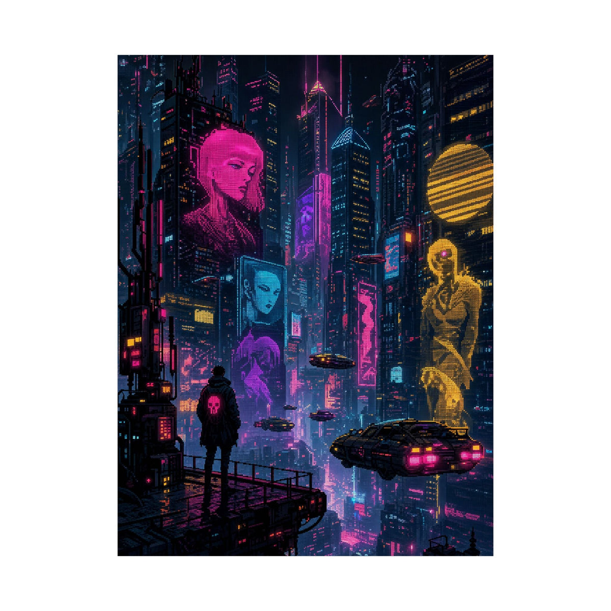 Cyberpunk City With Holographic Ads - Gaming Culture Art Print (Matte Poster) - Moikas
