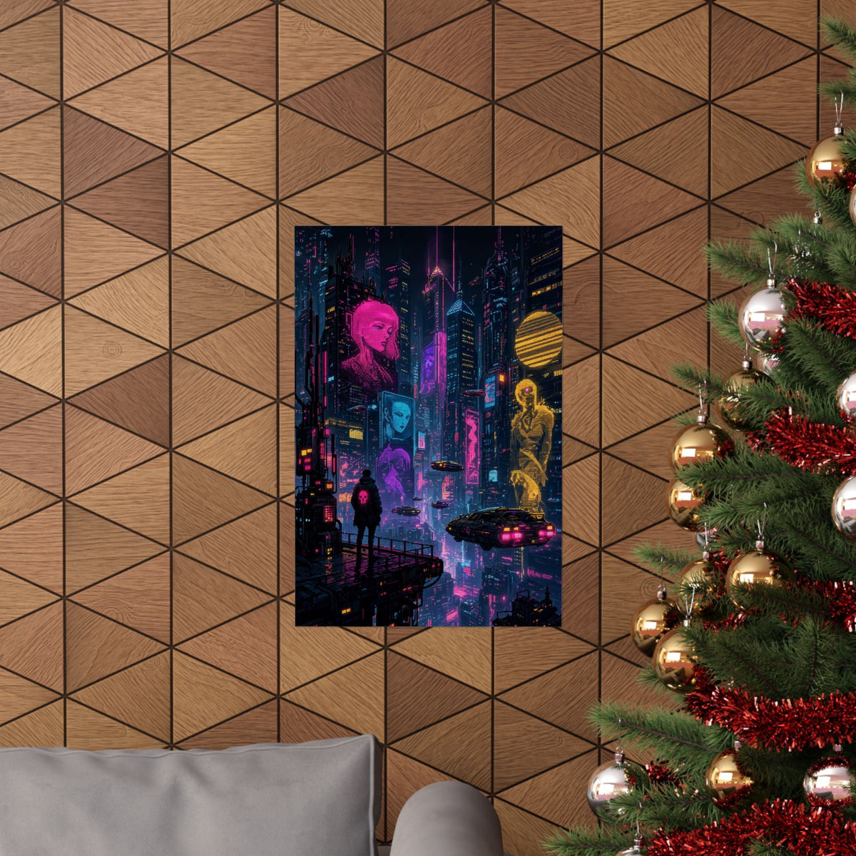 Cyberpunk City With Holographic Ads - Gaming Culture Art Print (Matte Poster) - Moikas