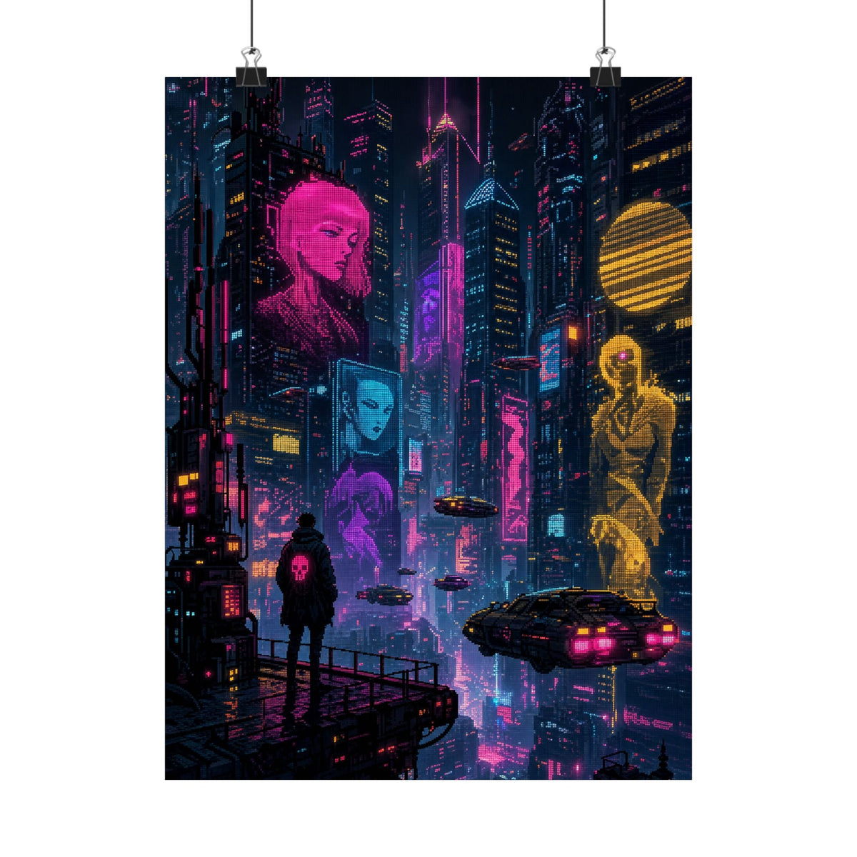Cyberpunk City With Holographic Ads - Gaming Culture Art Print (Matte Poster) - Moikas