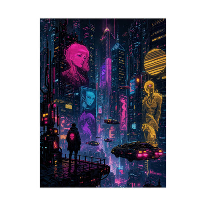 Cyberpunk City With Holographic Ads - Gaming Culture Art Print (Matte Poster) - Moikas