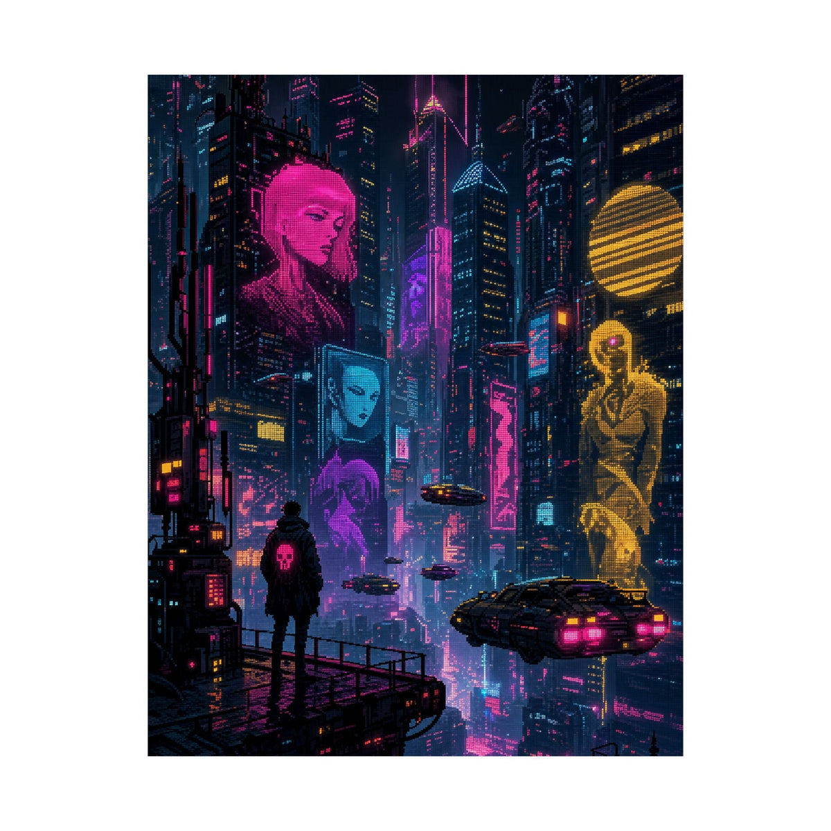 Cyberpunk City With Holographic Ads - Gaming Culture Art Print (Matte Poster) - Moikas