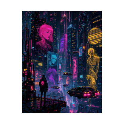 Cyberpunk City With Holographic Ads - Gaming Culture Art Print (Matte Poster) - Moikas