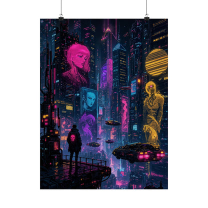 Cyberpunk City With Holographic Ads - Gaming Culture Art Print (Matte Poster) - Moikas