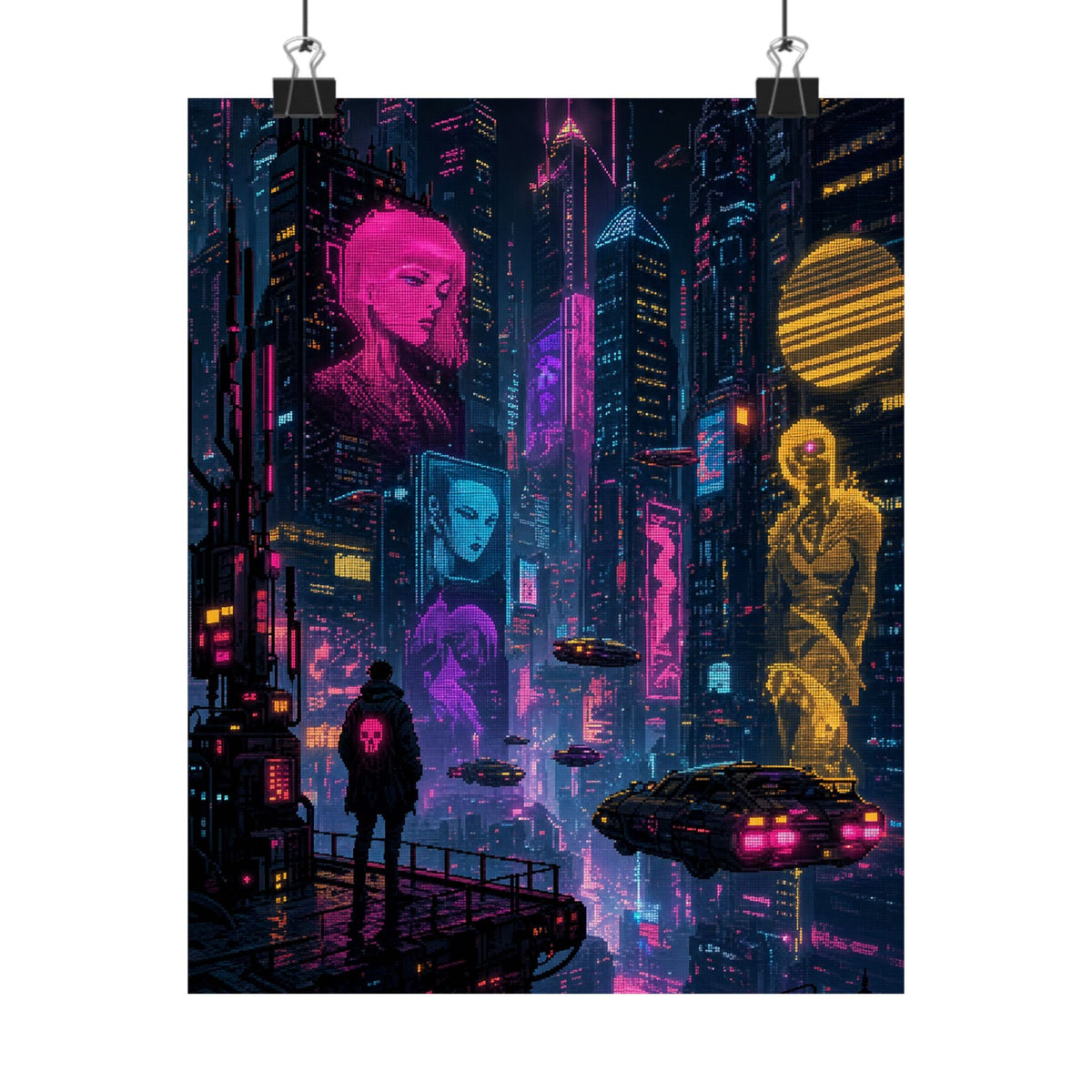 Cyberpunk City With Holographic Ads - Gaming Culture Art Print (Matte Poster) - Moikas