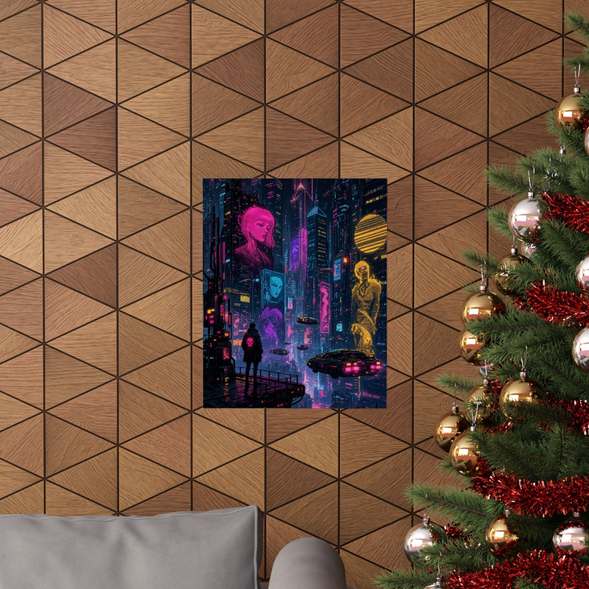 Cyberpunk City With Holographic Ads - Gaming Culture Art Print (Matte Poster) - Moikas