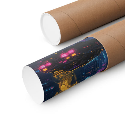 Cyberpunk City With Holographic Ads - Gaming Culture Art Print (Matte Poster) - Moikas