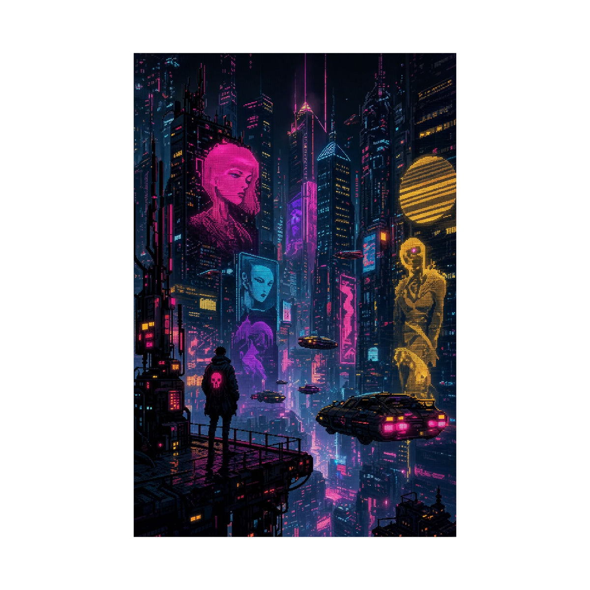 Cyberpunk City With Holographic Ads - Gaming Culture Art Print (Matte Poster) - Moikas