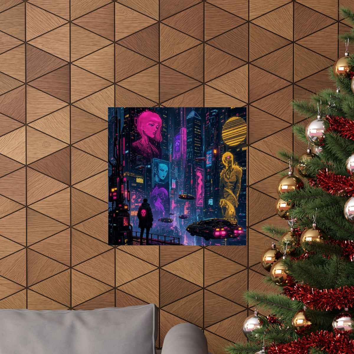 Cyberpunk City With Holographic Ads - Gaming Culture Art Print (Matte Poster) - Moikas
