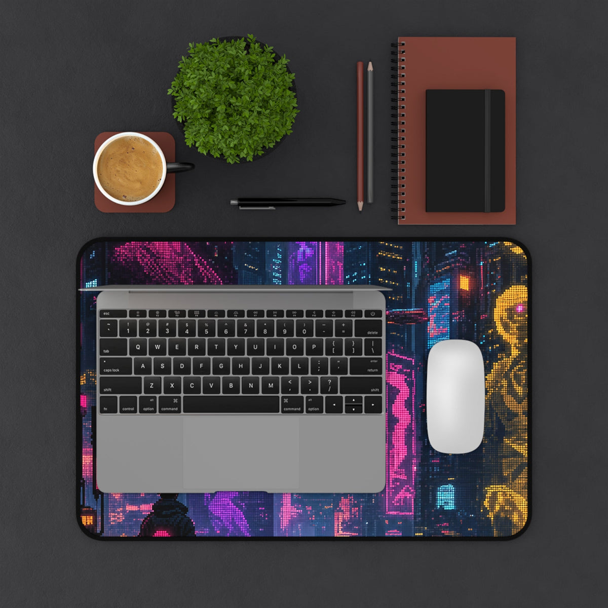 Cyberpunk City With Holographic Ads - Gaming Culture Gaming Desk Mat - Moikas