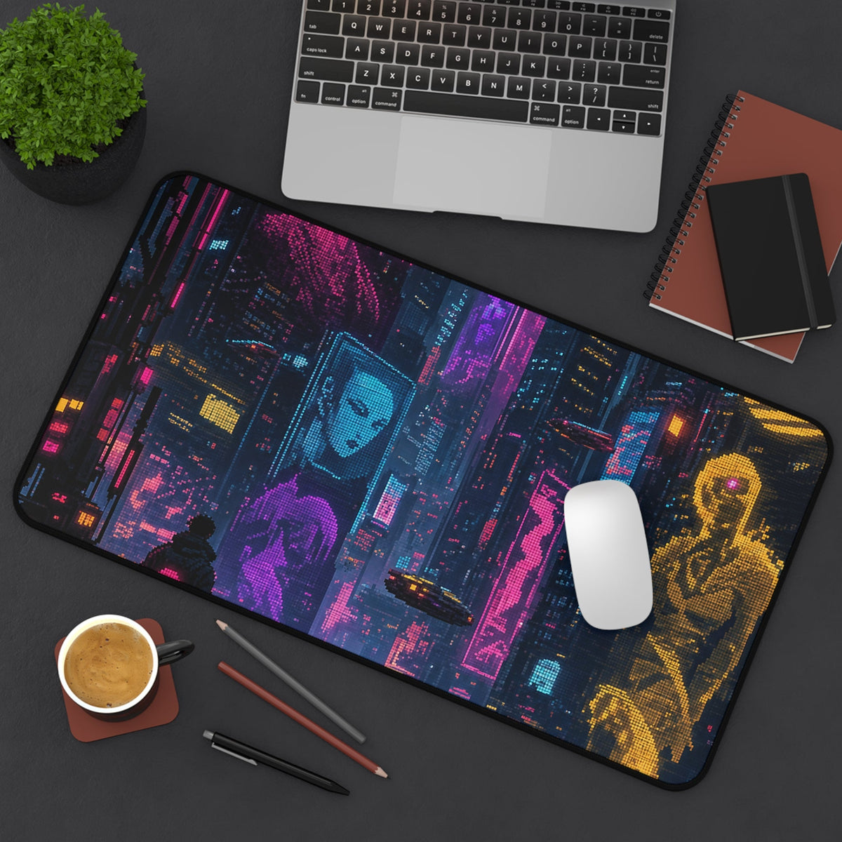 Cyberpunk City With Holographic Ads - Gaming Culture Gaming Desk Mat - Moikas