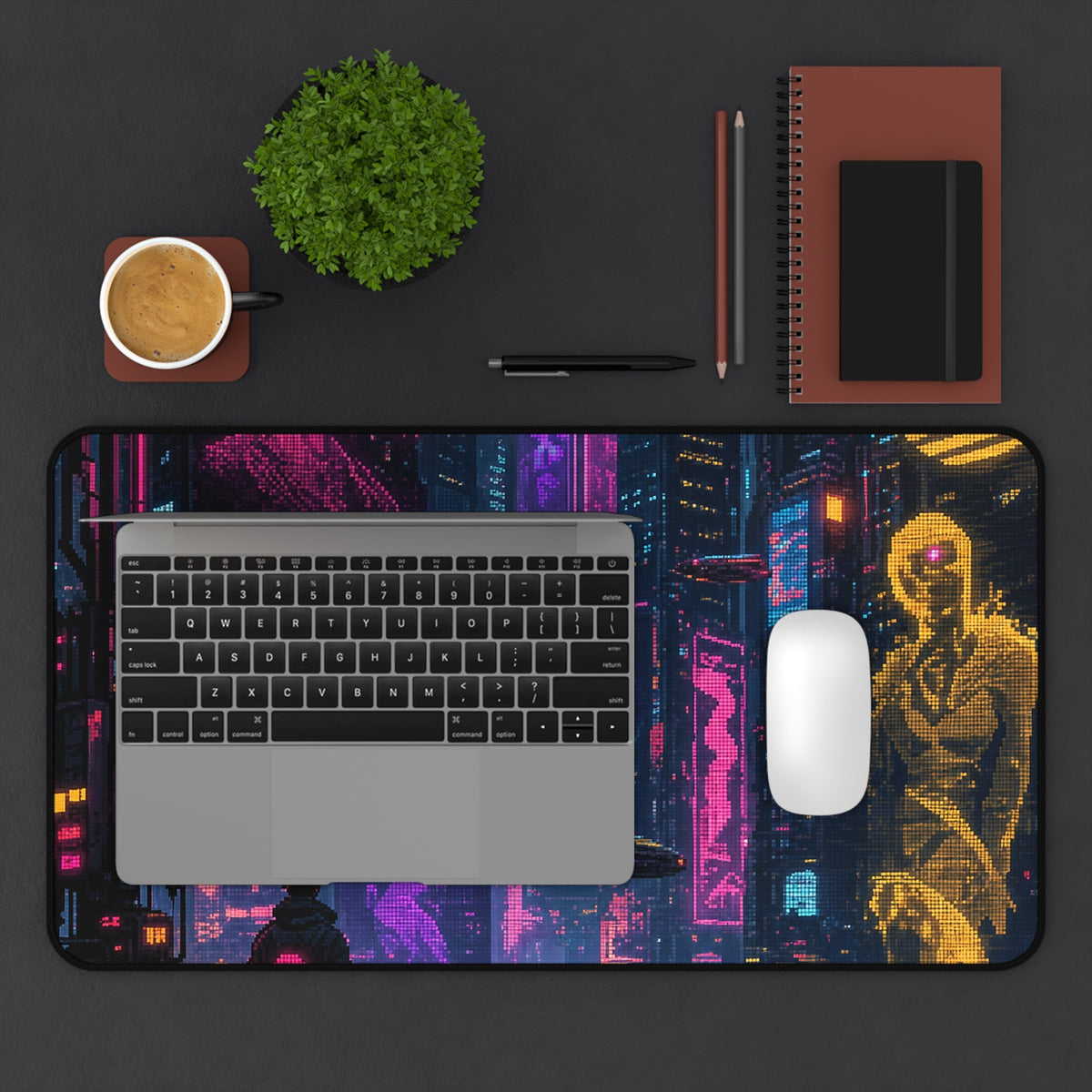 Cyberpunk City With Holographic Ads - Gaming Culture Gaming Desk Mat - Moikas